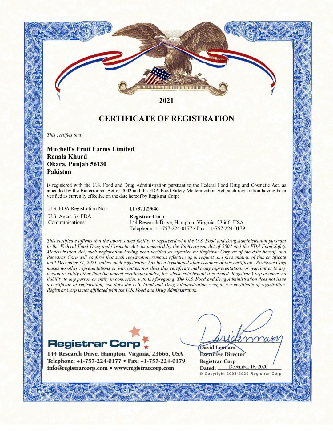 US FDA Registration