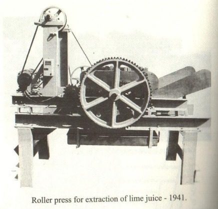 Roller Press for Extraction of Lime Juice, 1941