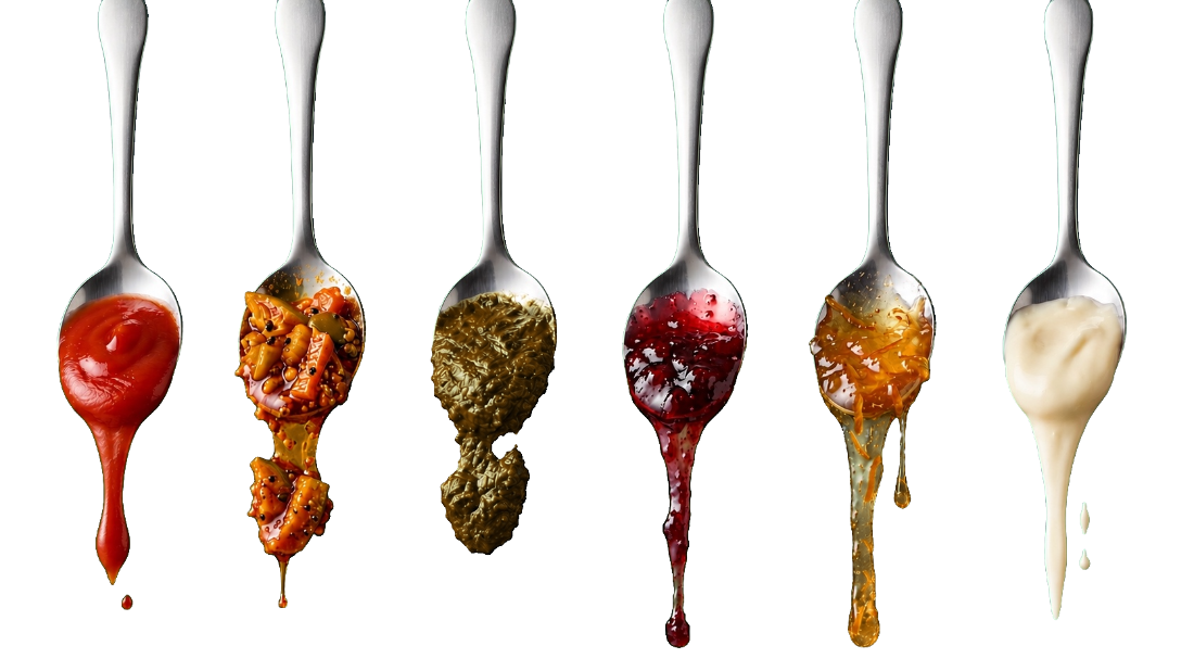 Six spoons of Mitchell's sauces
